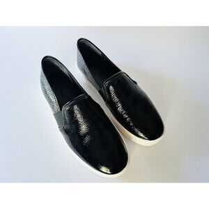 Vince Blair 5 - Black Patent Crinkle Leather Loafer Slip On‎ Womens 7 7m